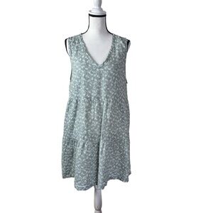 Joie Dress 100% Linen XL Sage Green Floral Babydoll Tiered Cottage Core